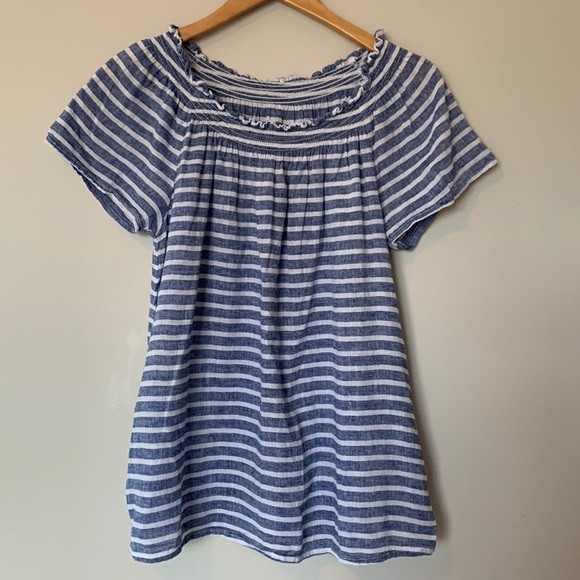 Striped linen off-the-shoulder top - Picture 1 of 5